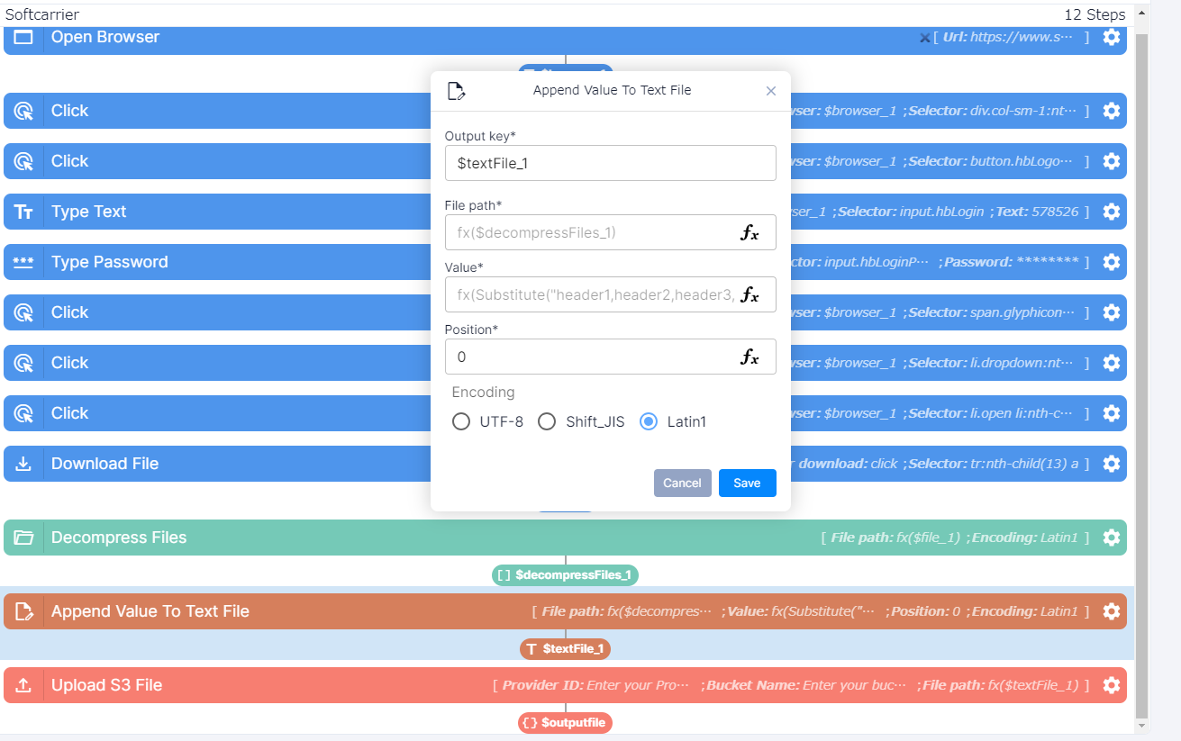 Append values