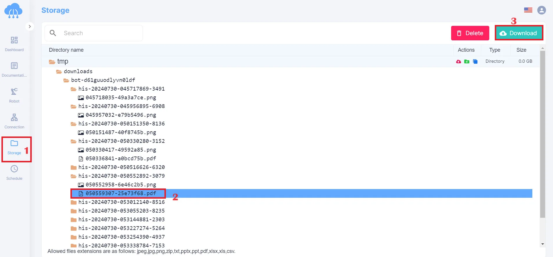 Step 5: Check and download the file After the program ends, return to the Storage tab to check files and download files. You can now view the extracted data in PDF format. 