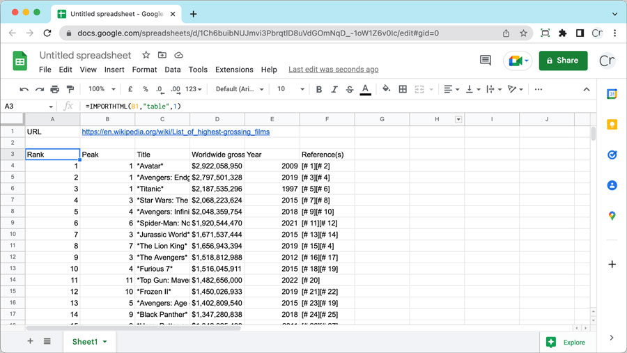 How to Bring Table from a Website in Google Sheets 